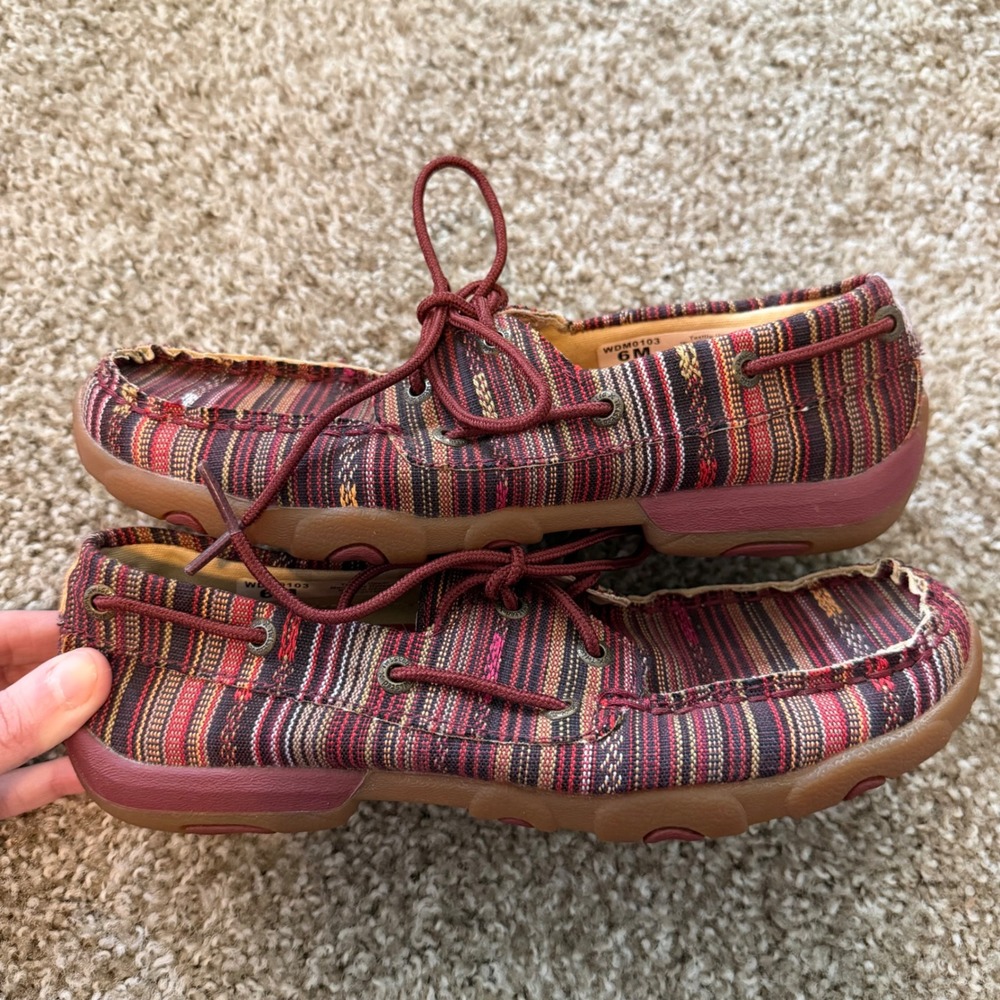 Women's Twisted X Driving Moccasins striped canvas pattern 6 red antibacterial - Picture 5 of 8